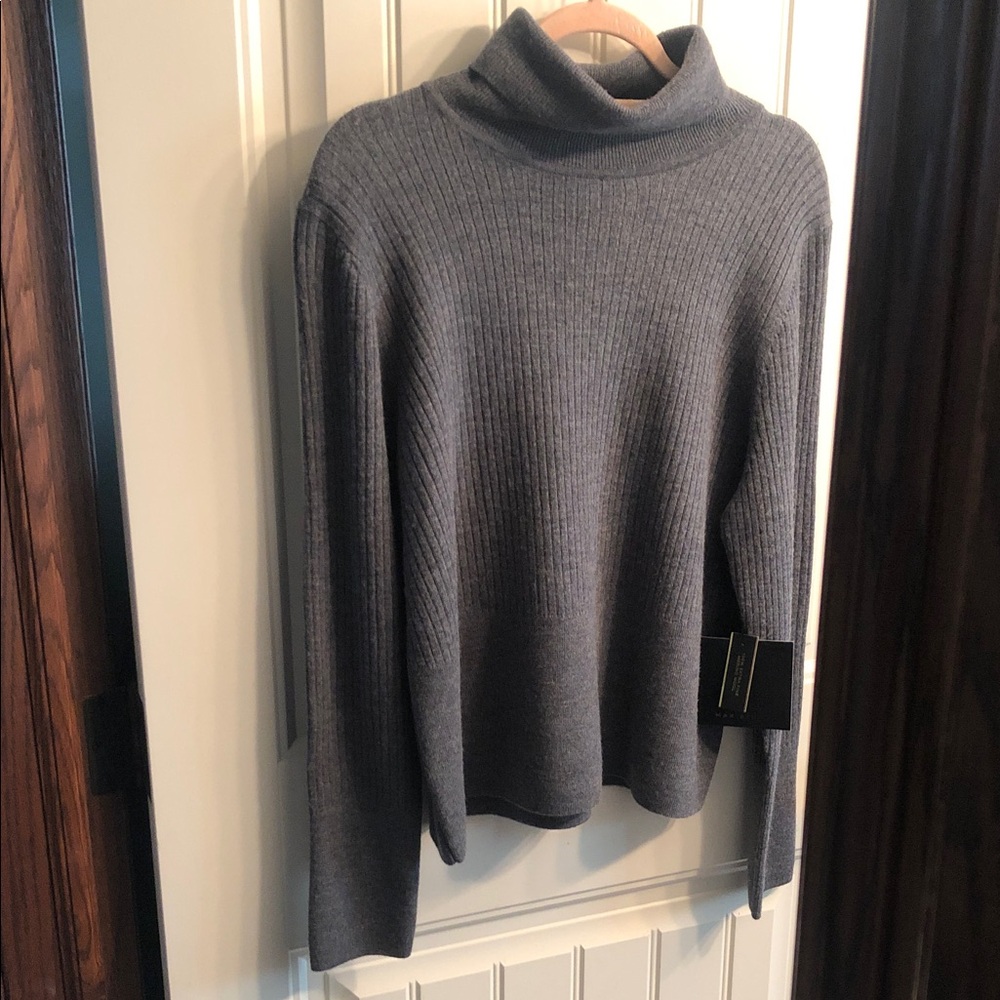 26.   Max Studio Charcoal Cowl Neck Sweater 100% extra fine merino wool